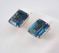3 CT Emerald Cut London Blue Topaz Solitaire Stud Earrings 925 Sterling Sliver