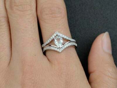 2.54 CT Pear Cut Diamond Tiara Crown Engagement Bridal Ring Set 925 Sterling Silver - atjewels.in