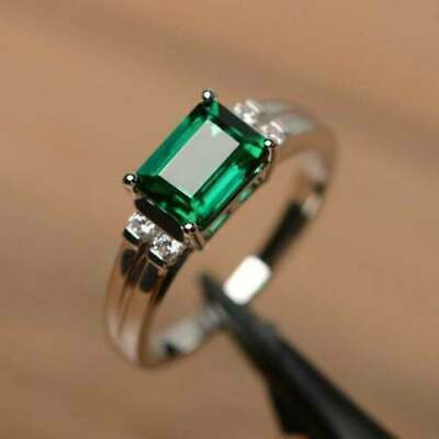 CT Emerald Cut Green Emerald Solitaire Engagement Ring 925