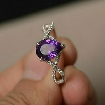 1 CT Pear Cut Amethyst Diamond Anniversary Ring 925 Sterling Silver