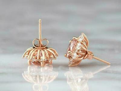 3CT Round Cut Peach Morganite Halo Stud Women's Earrings 925 Sterling Sliver