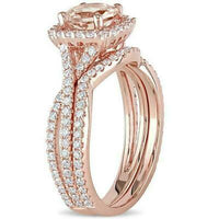 3 CT Round Cut Peach Morganite Diamond Bridal Set Ring 925 Sterling Silver
