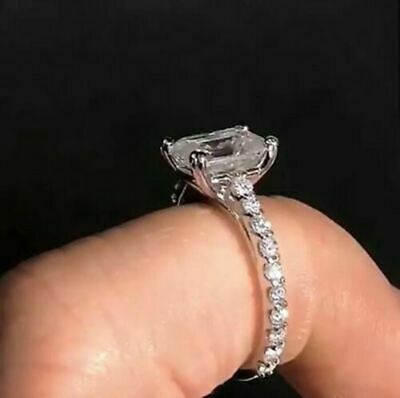 925 Sterling Sliver 2 CT Emerald Cut White Diamond Engagement Ring