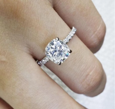3 CT Cushion Cut Diamond Solitaire Engagement Ring 925 Sterling Silver