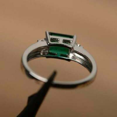 2 CT Emerald Cut Green Emerald Solitaire Engagement Ring 925 Sterling Silver