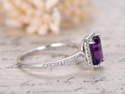 1 CT Emerald Cut Amethyst Solitaire Engagement Ring 925 Sterling Silver