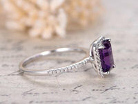 1 CT Emerald Cut Amethyst Solitaire Engagement Ring 925 Sterling Silver