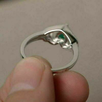 2 CT Heart Cut Green Emerald Diamond Engagement Ring 925 Sterling Silver