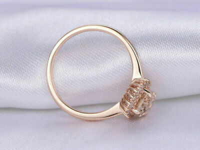 2 CT Oval Cut Peach Morganite Diamond Halo Wedding Ring 925 Sterling Silver