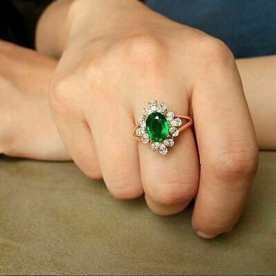 3 CT Oval Cut Green Emerald Diamond Engagement Ring 925 Sterling Silver