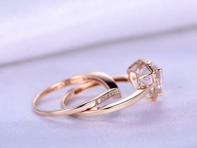 1.5 CT Pink Morganite Trillion Cut Diamond Bridal Ring Set 925 Sterling Silver