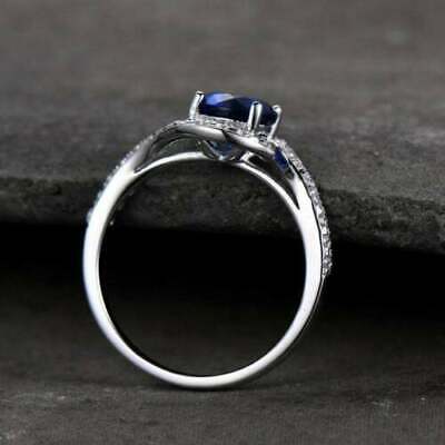 925 Sterling Silver 2.00 CT Round Blue Sapphire Curve Diamond Wedding Band Ring