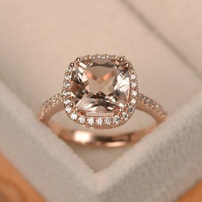 2 CT Cushion Cut Peach Morganite Solitaire Engagement Ring 925 Sterling Silver - atjewels.in