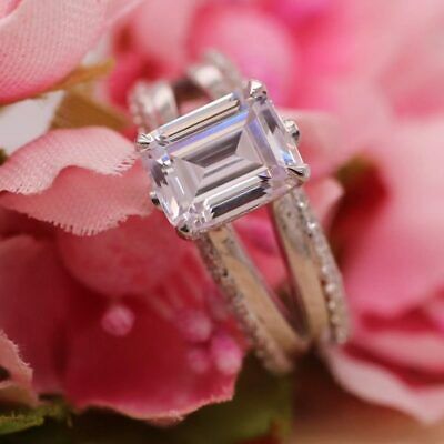 2 CT Emerald Cut Diamond 925 Sterling Sliver Wedding Engagement Ring