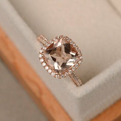 2 CT Cushion Cut Peach Morganite Solitaire Engagement Ring 925 Sterling Silver - atjewels.in