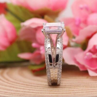 2 CT Emerald Cut Diamond 925 Sterling Sliver Wedding Engagement Ring
