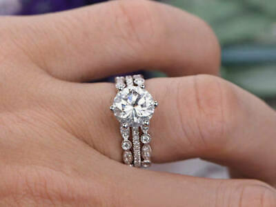 1 CT Round Cut Diamond 925 Sterling Silver Women's Wedding Trio Ring Sets