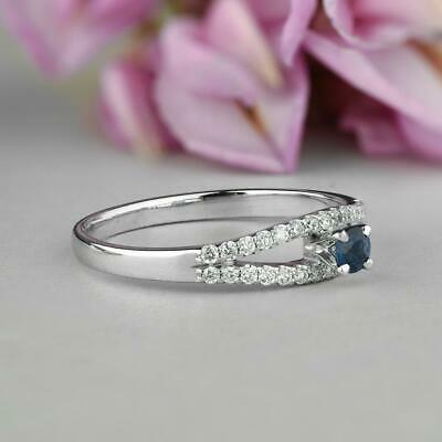 1.50 CT Round Cut Blue Sapphire Ankh Eyes Band Wedding Ring 925 Sterling Silver