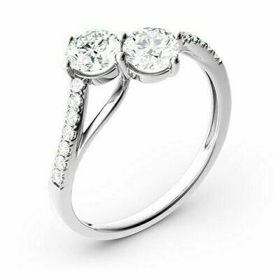 2 CT Round Cut Two Stone Half Eternity Wedding Ring 925 Sterling Silver