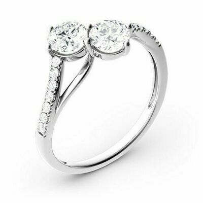 2 CT Round Cut Two Stone Half Eternity Wedding Ring 925 Sterling Silver