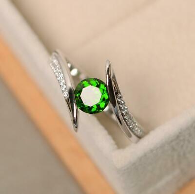 1 CT Round Cut Green Emerald Diamond 925 Sterling Sliver Wedding Ring