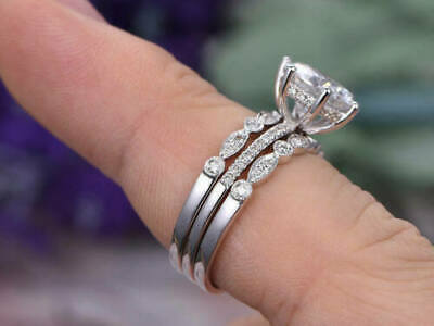 1 CT Round Cut Diamond 925 Sterling Silver Women's Wedding Trio Ring Sets