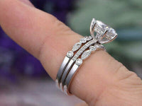 1 CT Round Cut Diamond 925 Sterling Silver Women's Wedding Trio Ring Sets