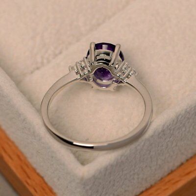 1 CT Oval Cut Amethyst Solitaire Engagement Ring Women 925 Sterling Silver