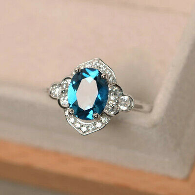 1 CT Oval Cut Aquamarine 925 Sterling Silver Bridal Wedding Women Huge Ring
