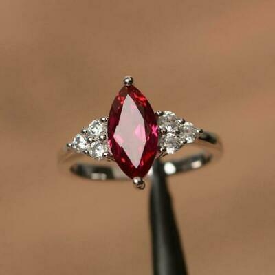 2 CT Marquise Cut Ruby & Diamond Pretty Wedding Ring 925 Sterling Silver