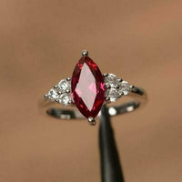 2 CT Marquise Cut Ruby & Diamond Pretty Wedding Ring 925 Sterling Silver