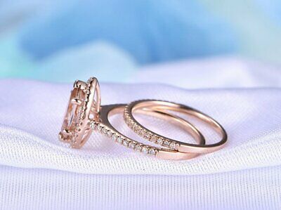 1.70 CT Marquise Cut Peach Morganite Halo Bridal Ring Set 925 Sterling Silver