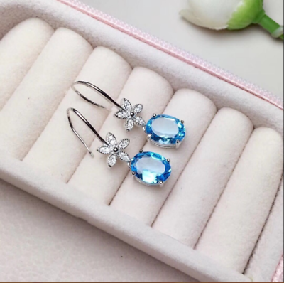 2 CT Oval Cut Aquamarine Vintage Drop & Dangle Earrings 925 Sterling Sliver