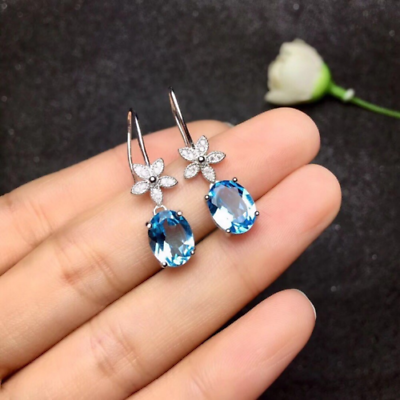 2 CT Oval Cut Aquamarine Vintage Drop & Dangle Earrings 925 Sterling Sliver