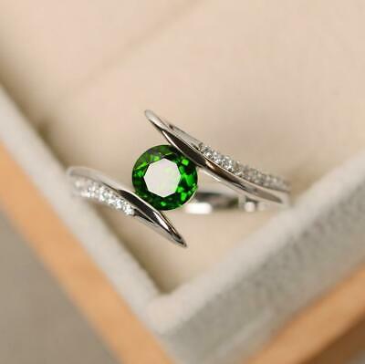1 CT Round Cut Green Emerald Diamond 925 Sterling Sliver Wedding Ring