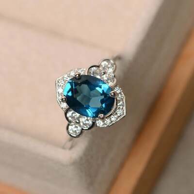 1 CT Oval Cut Aquamarine 925 Sterling Silver Bridal Wedding Women Huge Ring