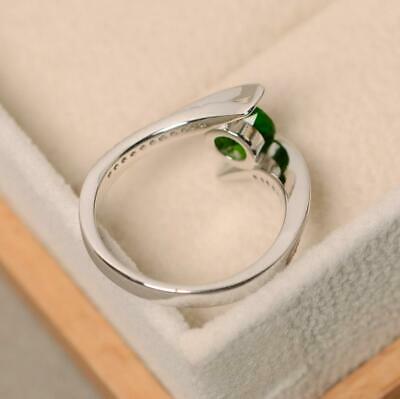 1 CT Round Cut Green Emerald Diamond 925 Sterling Sliver Wedding Ring