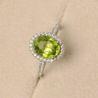 2.25 CT Oval Brilliant Cut Green Peridot Engagement Ring 925 Sterling Silver