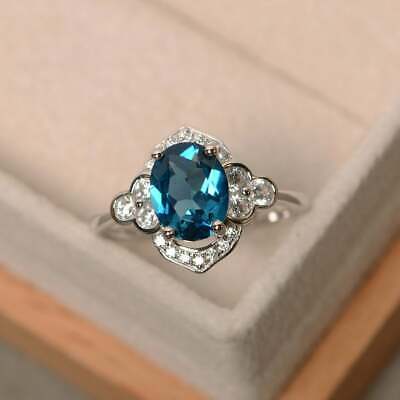 1 CT Oval Cut Aquamarine 925 Sterling Silver Bridal Wedding Women Huge Ring