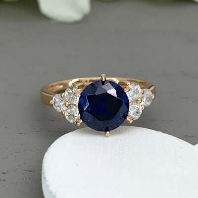 2 CT Round Cut Blue Sapphire Beautiful Halo Engagement Ring 925 Sterling Silver