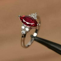 2 CT Marquise Cut Ruby & Diamond Pretty Wedding Ring 925 Sterling Silver