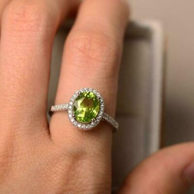 2.25 CT Oval Brilliant Cut Green Peridot Engagement Ring 925 Sterling Silver