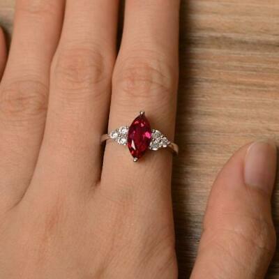 2 CT Marquise Cut Ruby & Diamond Pretty Wedding Ring 925 Sterling Silver