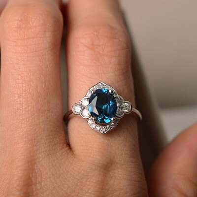 1 CT Oval Cut Aquamarine 925 Sterling Silver Bridal Wedding Women Huge Ring