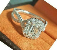 3.50 CT Emerald Cut Diamond Halo Wedding Engagement Ring 925 Sterling Silver