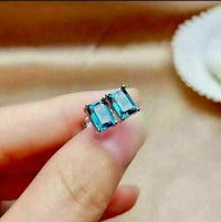 2 CT Emerald Cut London Blue Topaz Solitaire Stud Earrings 925 Sterling Sliver