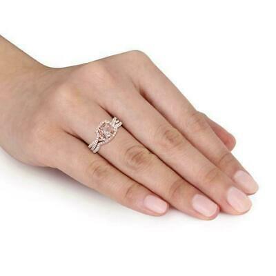 3 CT Round Cut Peach Morganite Diamond Bridal Set Ring 925 Sterling Silver