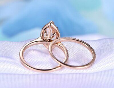 1.70 CT Marquise Cut Peach Morganite Halo Bridal Ring Set 925 Sterling Silver