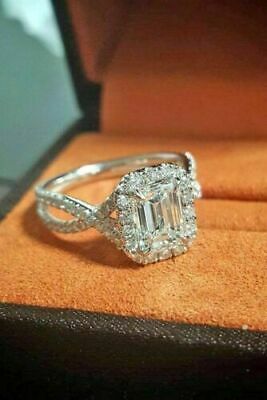 3.51 Ct Emerald Cut Diamond Halo Wedding Engagement Ring 925 Sterling Silver