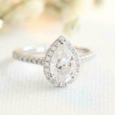 2.30 CT Pear Cut Diamond Halo Wedding Engagement Ring 925 Sterling Silver